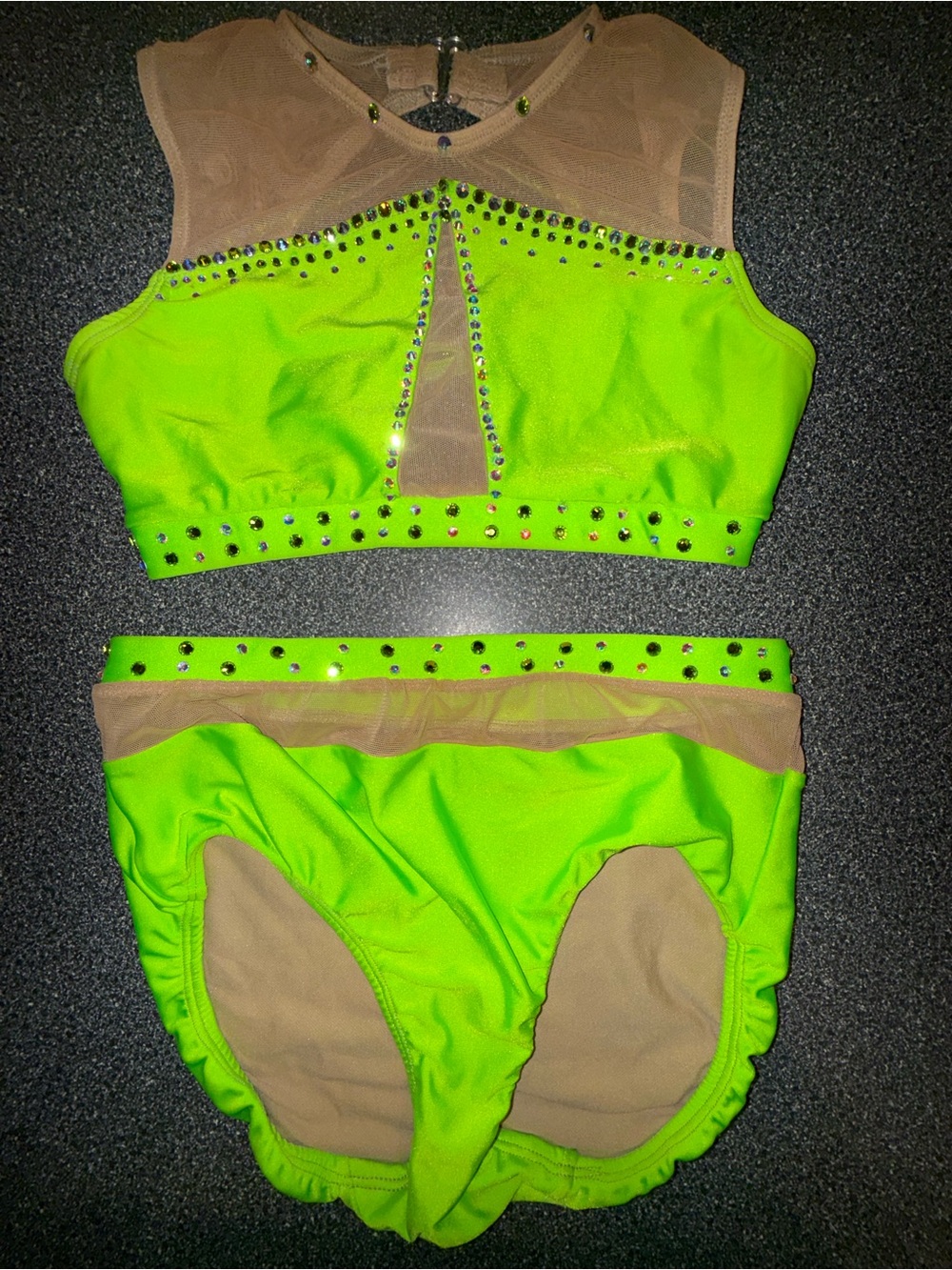 Patrick J Dancewear Neon Green w/Bling 2 Piece Dance Costume Size Adult Small